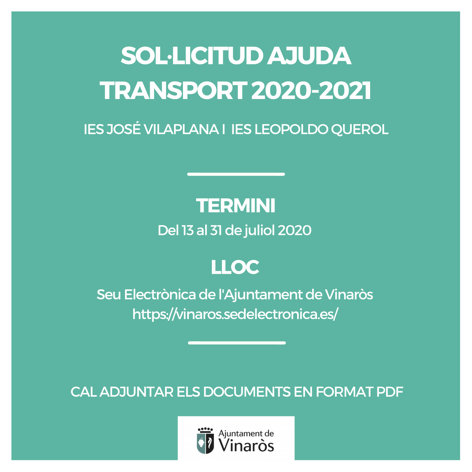 S'obri el termini per sol·licitar les ajudes al transport del curs 2020-2021