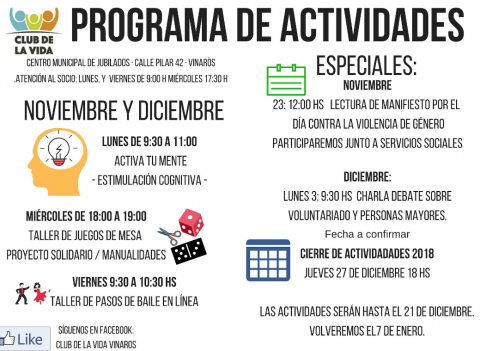 Programació novembre-decembre Club de la Vida