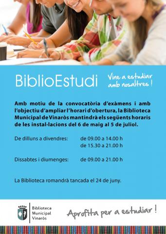 La Biblioteca Municipal ampliarà els horaris durant el període dels exàmens finals