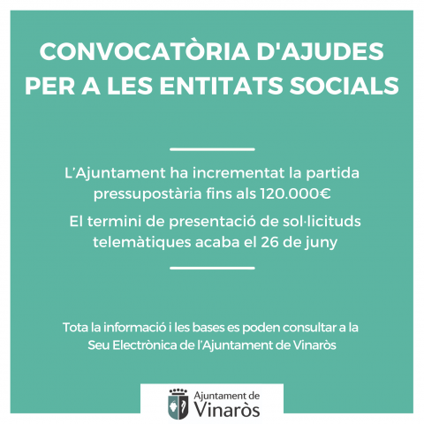 S'obri la convocatòria d'ajudes per a les entitats socials