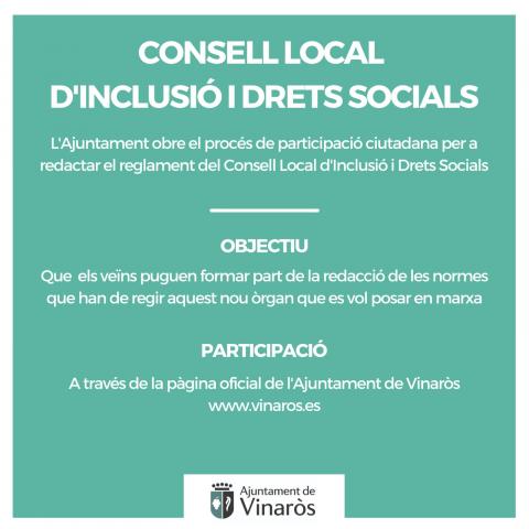 L'Ajuntament obre la participació ciutadana per a redactar el reglament del Consell Local d'Inclusió i Drets Socials