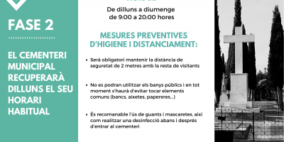 El cementeri municipal recuperarà dilluns el seu horari habitual