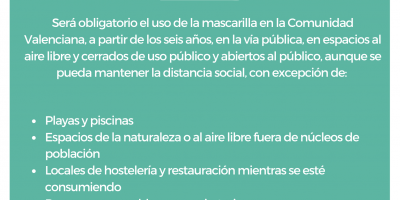 Uso obligatorio de mascarilla en la Comunidad Valenciana